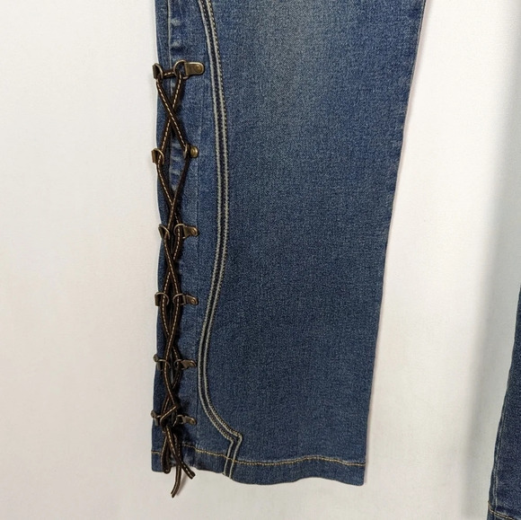 VINTAGE Y2K Single sz. 10 Lace Up Hem Flare Bell Bottom Jeans Bratz Spice Girls - Picture 8 of 14